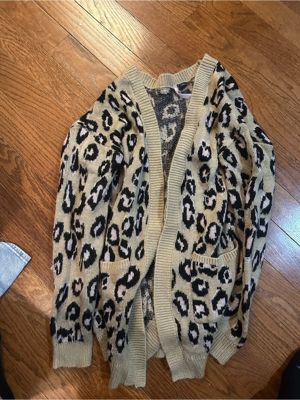 Love By Design Beige Leopard Print Open Cardigan with Black and Pink Accents